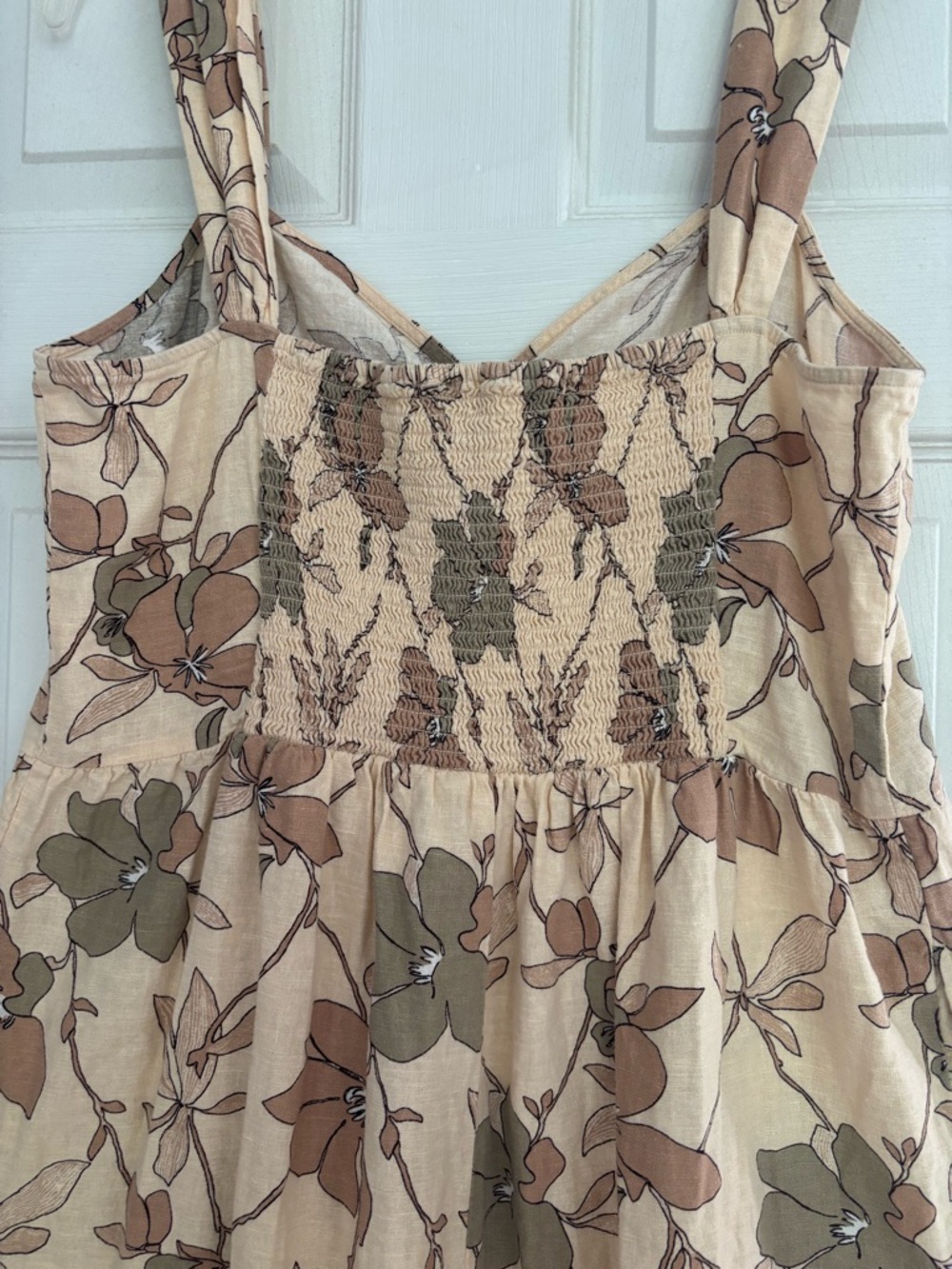 LOFT Outlet Beige Floral Jumpsuit Dark Brown Accents